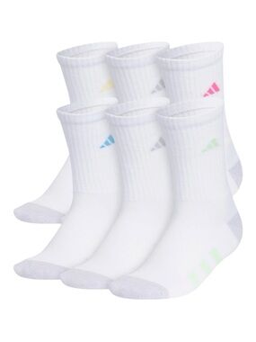 NWT Adidas Girls' Cushioned Crew Socks - 6PK Large - SZ - 5Y-7Y - WN 6.5-8.5